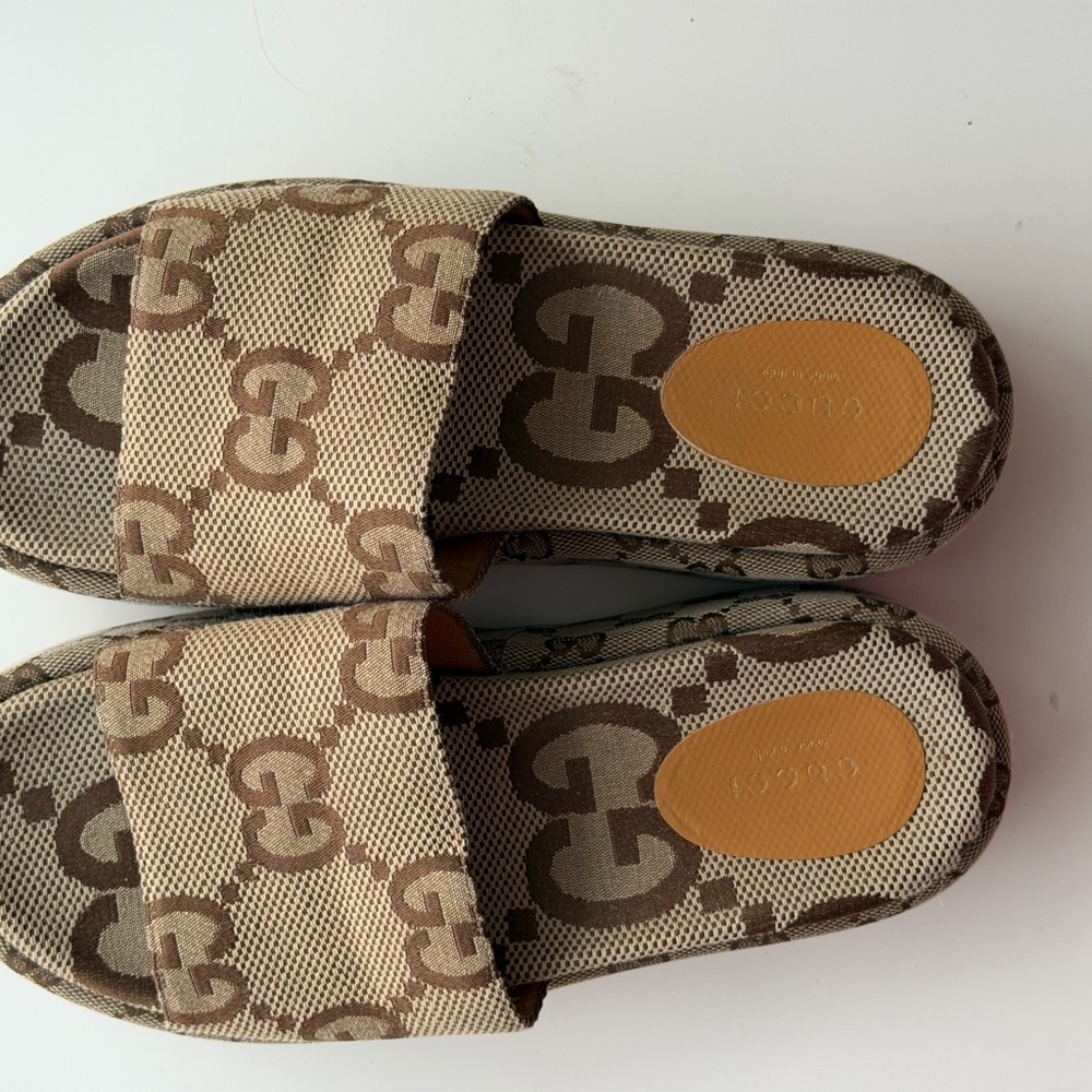 Gucci Beige and Brown Slippers
